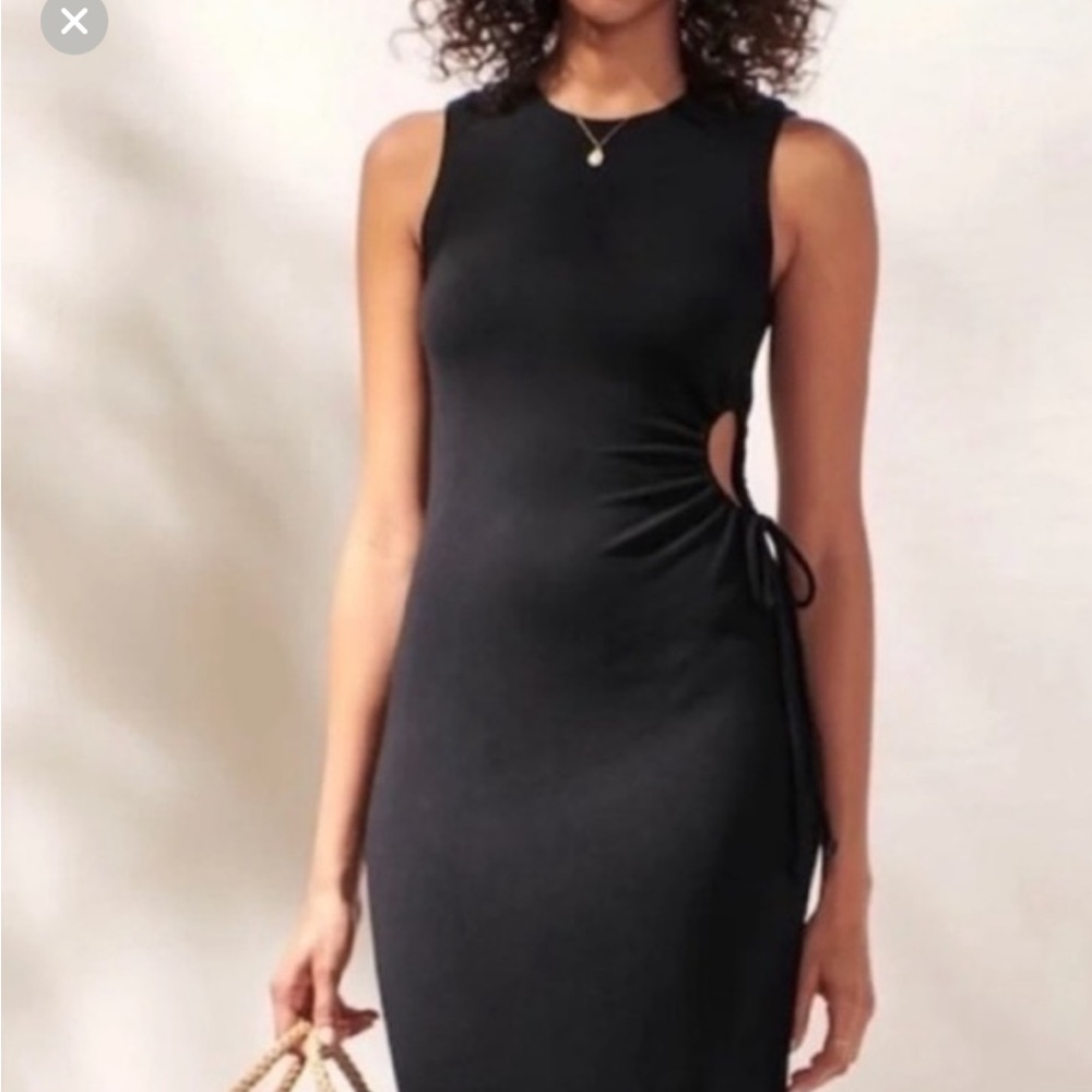 Abercrombie & Fitch Black Side-Tie Cutout Midi Dress